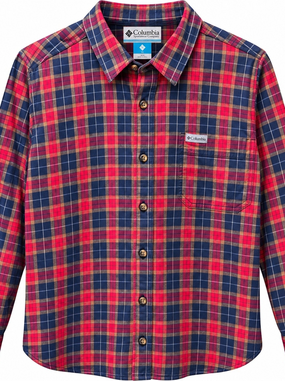 Columbia Red, Navy & Gold Plaid Long-Sleeve Button-Down Shirt